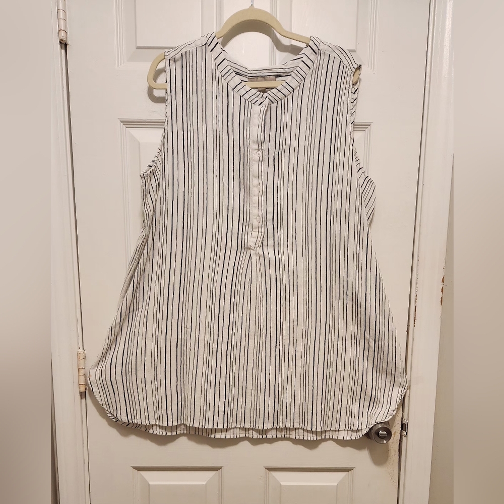 Woman Within 2x Sleeveless Striped Top - Black And White
